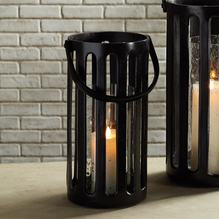 Champagne Gold Cast Aluminum Hurricane Lantern with Clear Glass