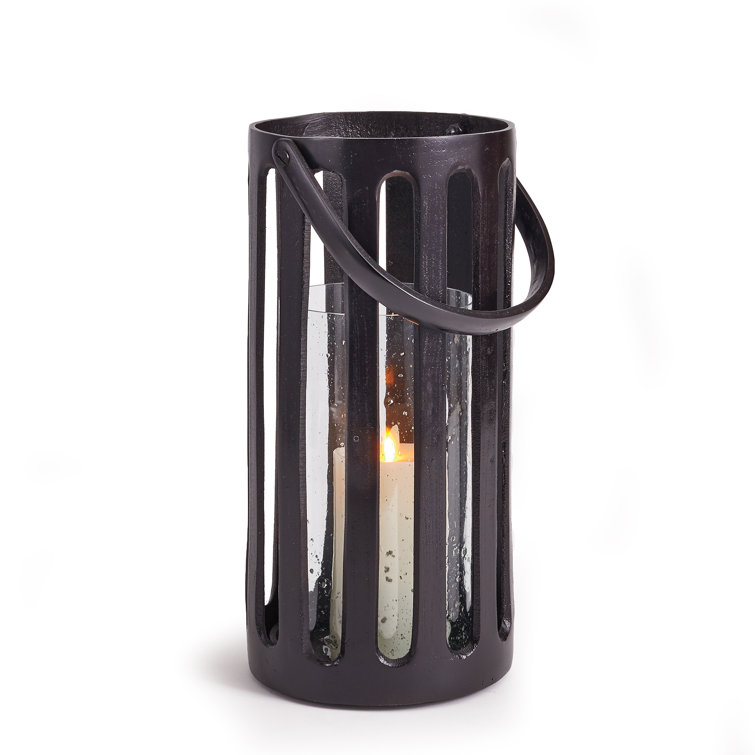 Champagne Gold Cast Aluminum Hurricane Lantern with Clear Glass
