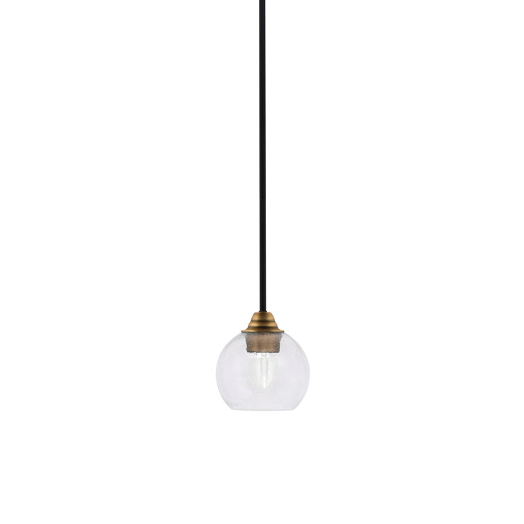 Matte Black and Brass Mini Pendant with Clear Glass Shade