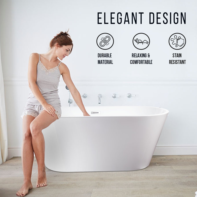 54'' White Freestanding Acrylic Soaking Bathtub