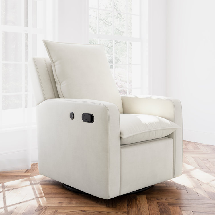 Ivory Polyester Blend Reclining Glider with USB Port