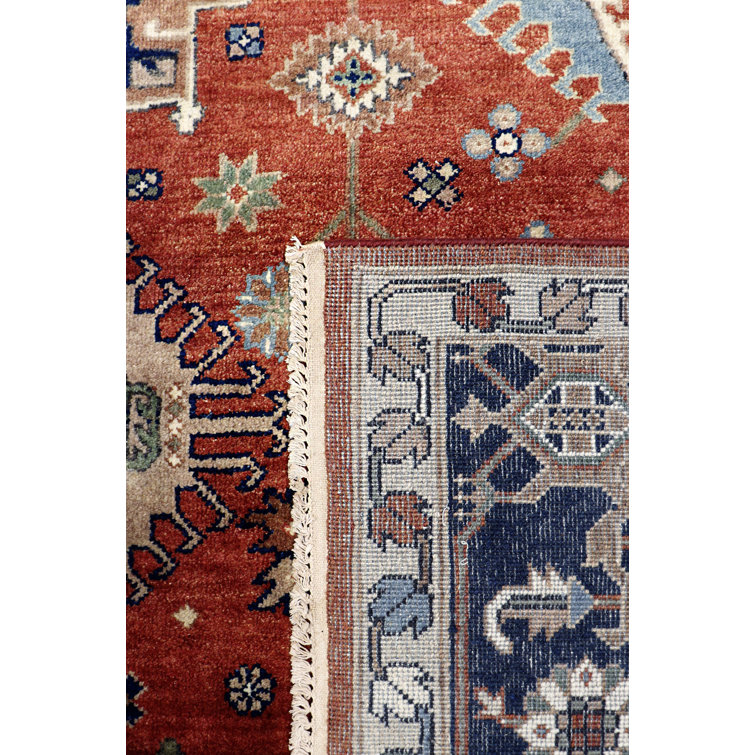 Rustic Elegance Hand-Knotted Wool Rug in Rust Orange/Navy, 9' x 12'