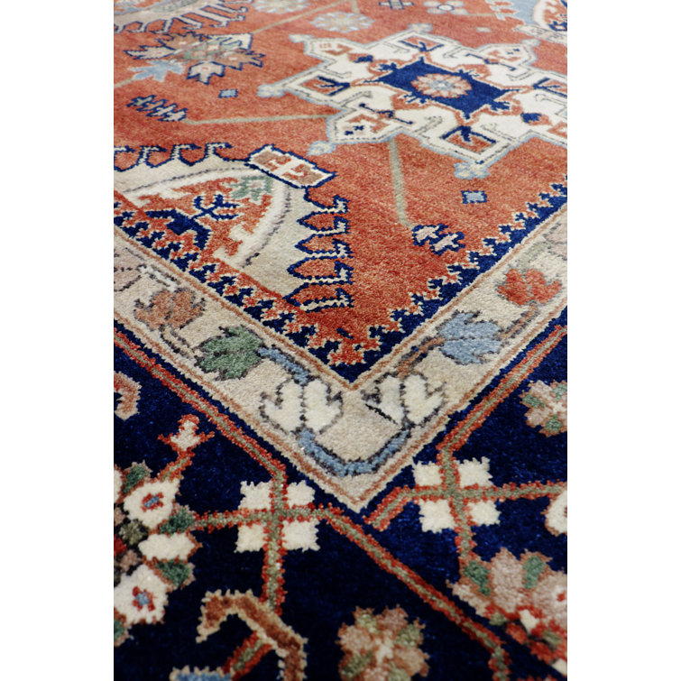 Rustic Elegance Hand-Knotted Wool Rug in Rust Orange/Navy, 9' x 12'