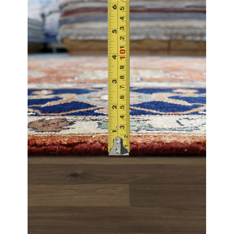 Rustic Elegance Hand-Knotted Wool Rug in Rust Orange/Navy, 9' x 12'