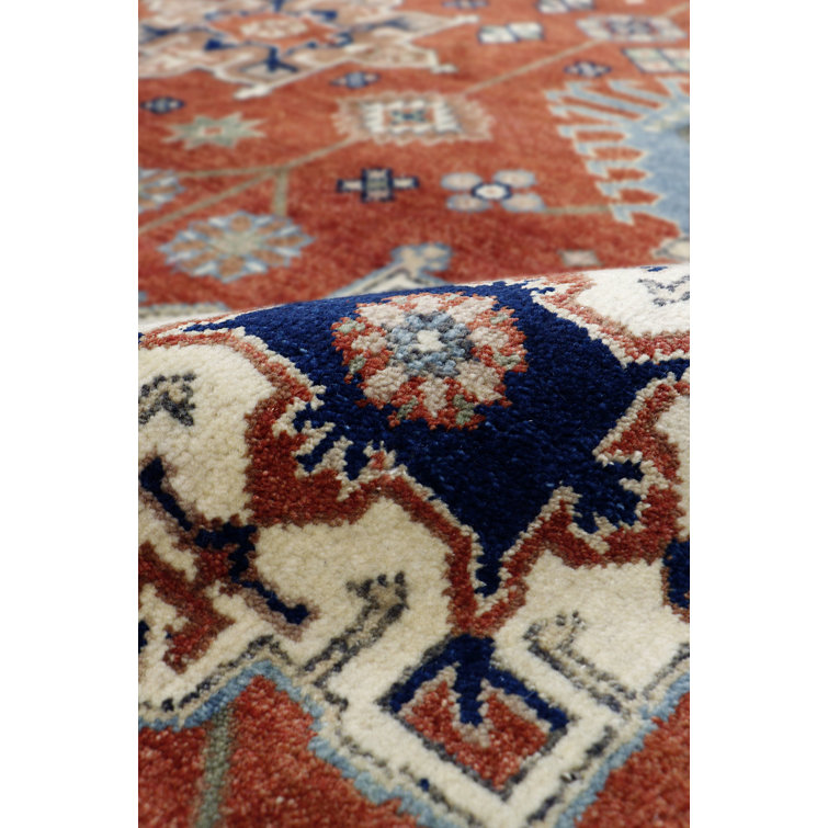 Rustic Elegance Hand-Knotted Wool Rug in Rust Orange/Navy, 9' x 12'