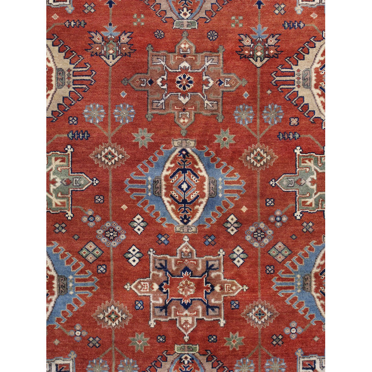 Rustic Elegance Hand-Knotted Wool Rug in Rust Orange/Navy, 9' x 12'