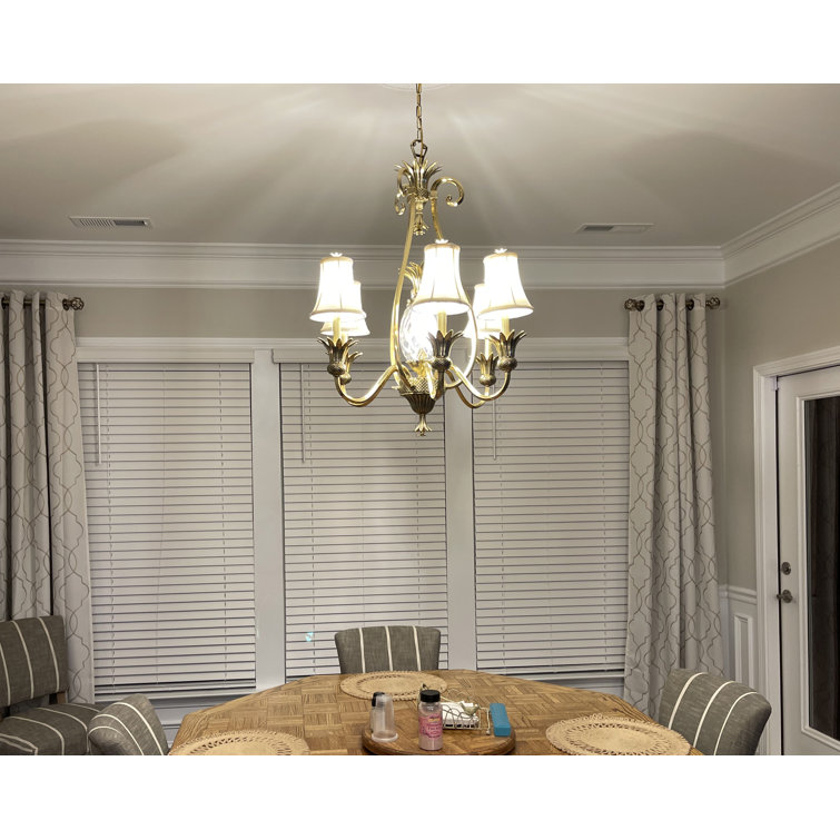 Elegant Burnished Brass 7-Light Chandelier with Ivory Silk Shades