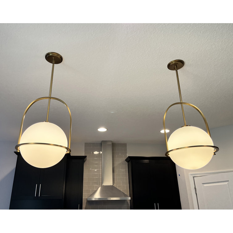 Somerset Heritage Brass Large Pendant with Etched Opal Glass