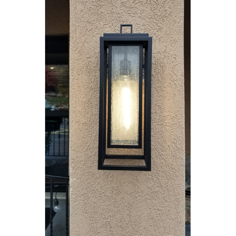 Seaside Lodge Black Outdoor Wall Lantern with Clear Seedy Glass