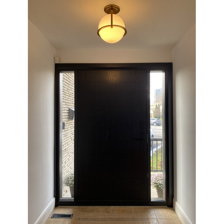 Heritage Brass and Etched Opal Glass Semi-Flush Ceiling Light