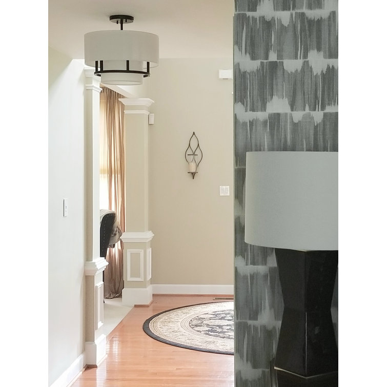 Black Steel 16" Drum Semi-Flush Mount Light