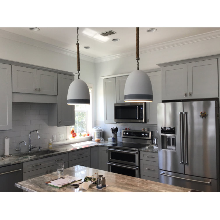 Nash Mini Bowl Pendant in Antique Nickel with Grey Stripe and Ceramic Shade