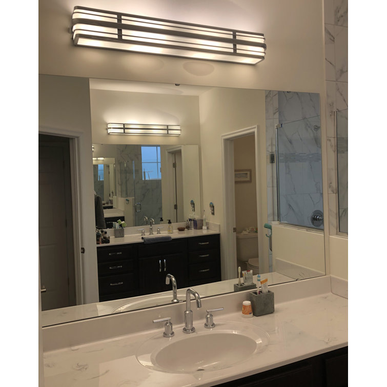 Winton 37.25" Chrome Vanity Light with White Etched Glass Panels