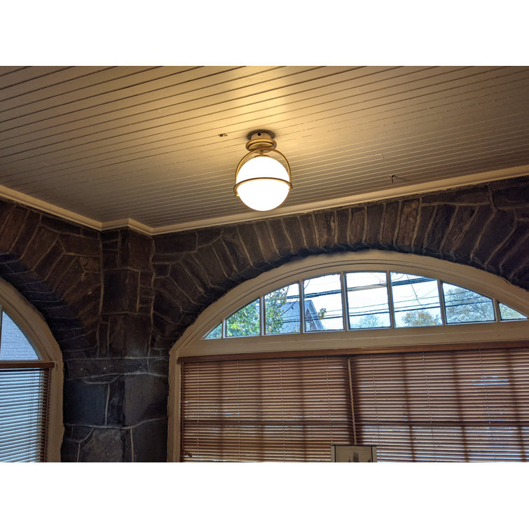 Heritage Brass and Etched Opal Glass Semi-Flush Ceiling Light