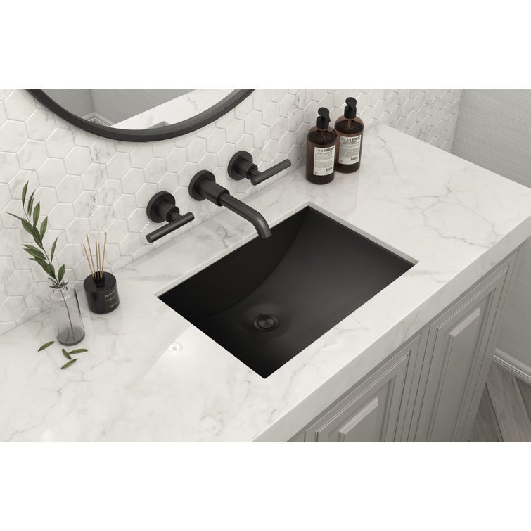 Gunmetal Black Stainless Steel Undermount Rectangular Bathroom Sink, 34 x 14 inches