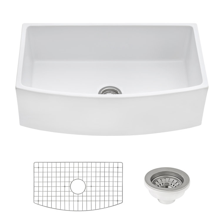 White Fireclay Single Bowl Farmhouse Kitchen Sink, 33 inches