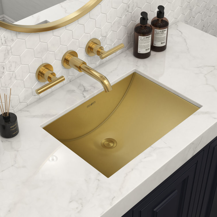 Gold Stainless Steel Rectangular Undermount Bathroom Sink