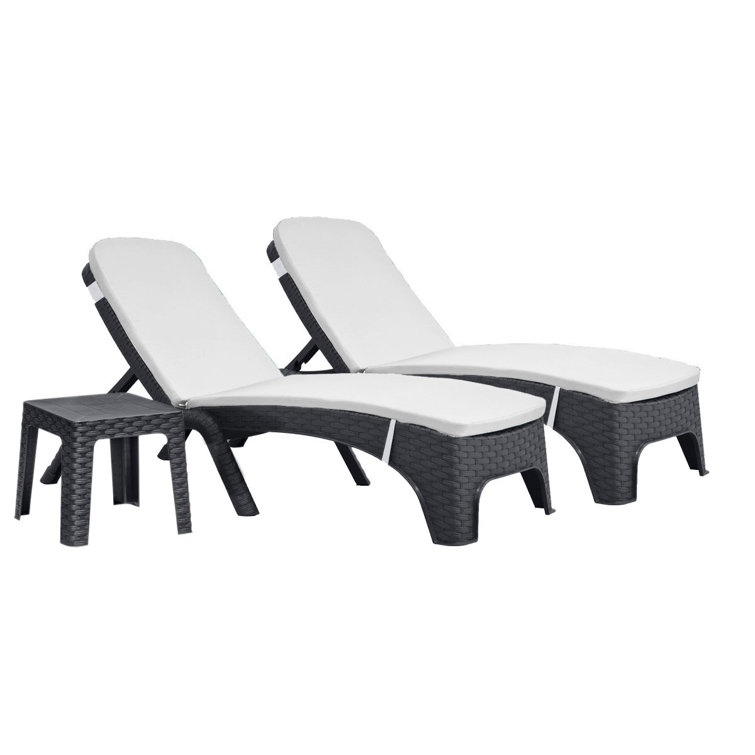Brown Wicker Outdoor Chaise Lounge Set with Table