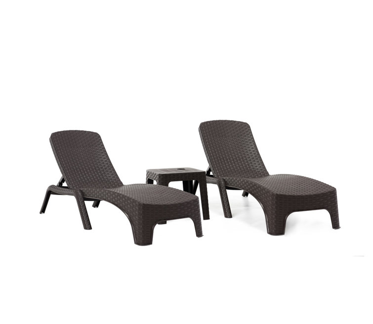 Brown Wicker Outdoor Chaise Lounge Set with Table