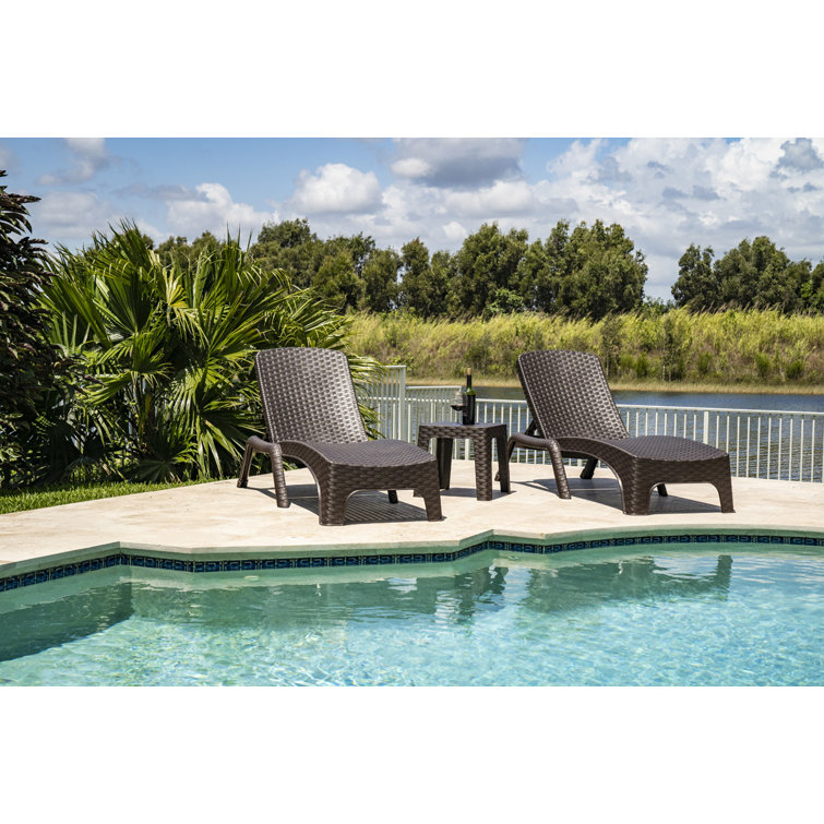 Brown Wicker Outdoor Chaise Lounge Set with Table