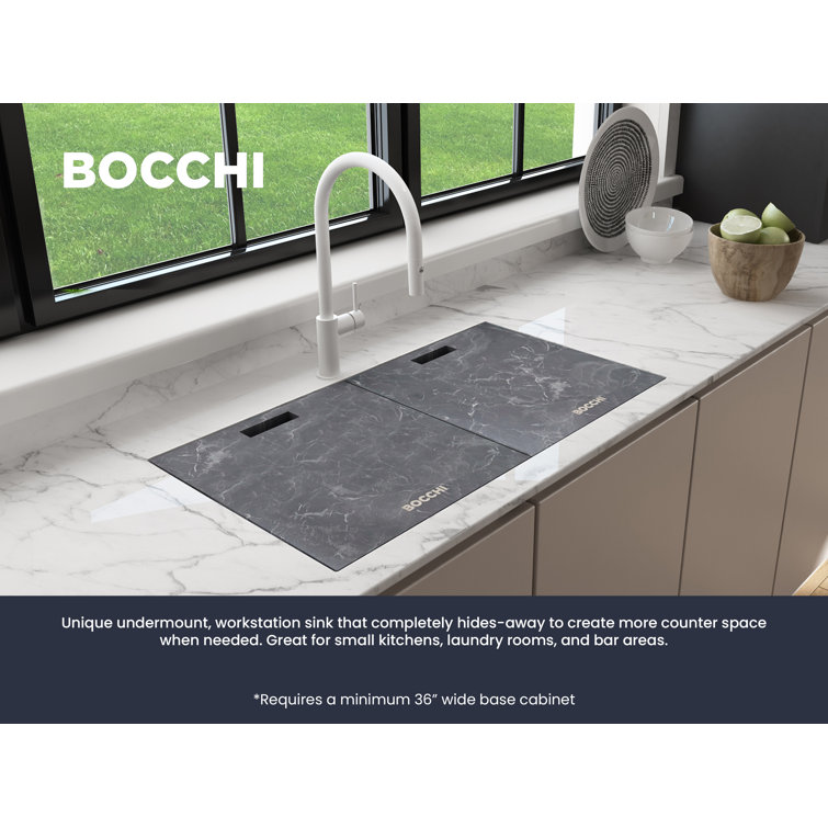 Baveno Lux 34" Metallic Black Granite Single Bowl Drop-In Kitchen Sink
