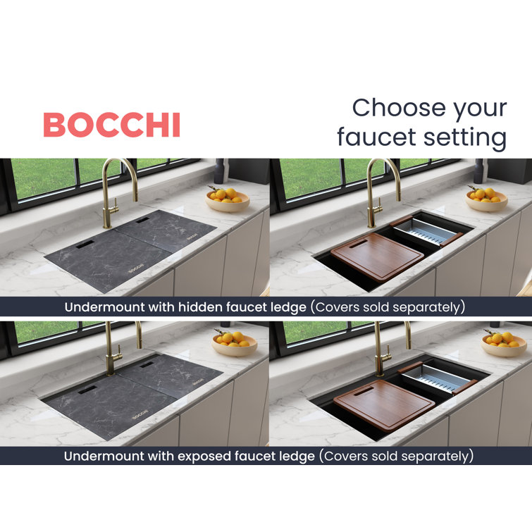 Metallic Black Granite Composite Double Bowl Undermount Kitchen Sink