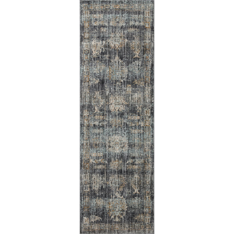 Gray and Blue Synthetic Handmade Runner Rug 2'-7" x 8'