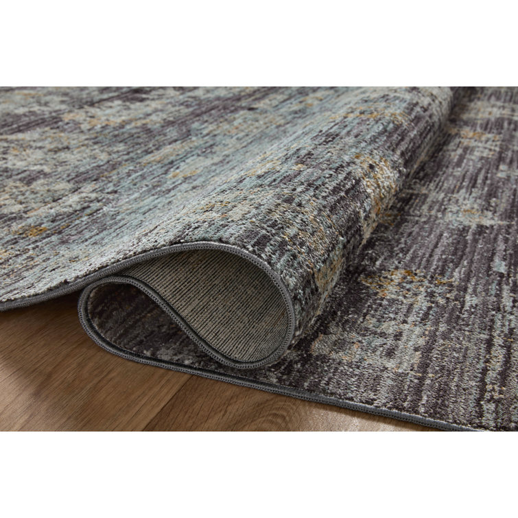 Gray and Blue Synthetic Handmade Runner Rug 2'-7" x 8'