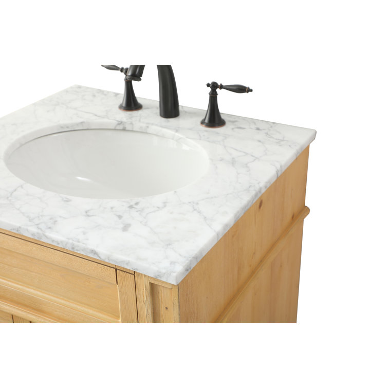 Park Avenue Carrara White Marble Top Natural Wood Single Vanity
