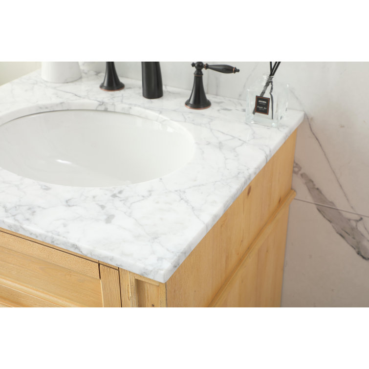 Park Avenue Carrara White Marble Top Natural Wood Single Vanity