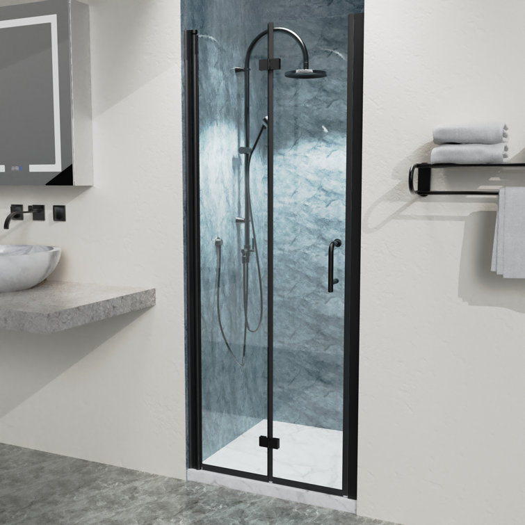 30'' Black Semi-Frameless Bi-Fold Shower Door with Clear Glass
