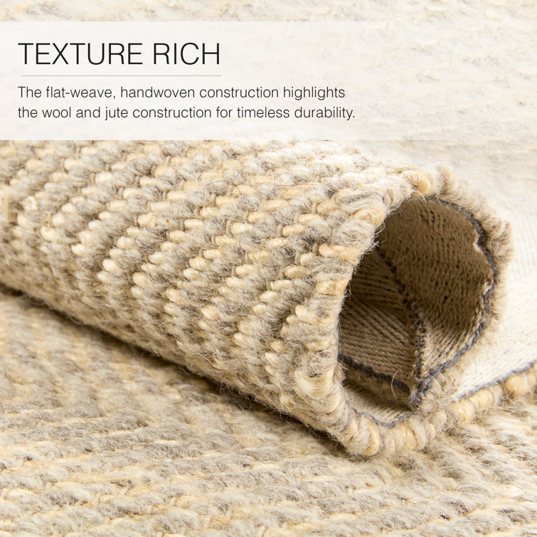 Ivory and Beige Flat Woven Wool Reversible Area Rug