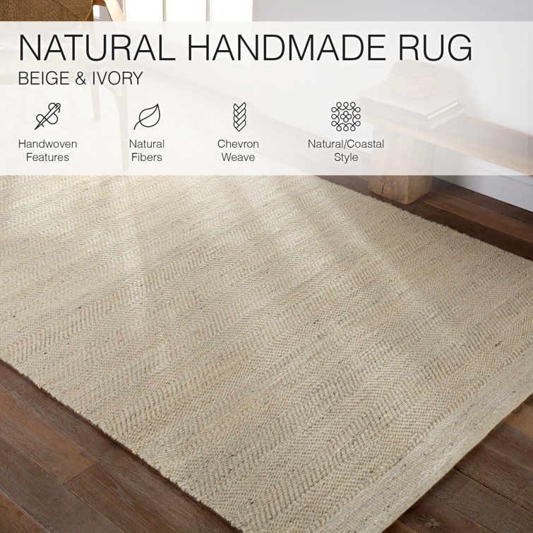 Ivory and Beige Flat Woven Wool Reversible Area Rug
