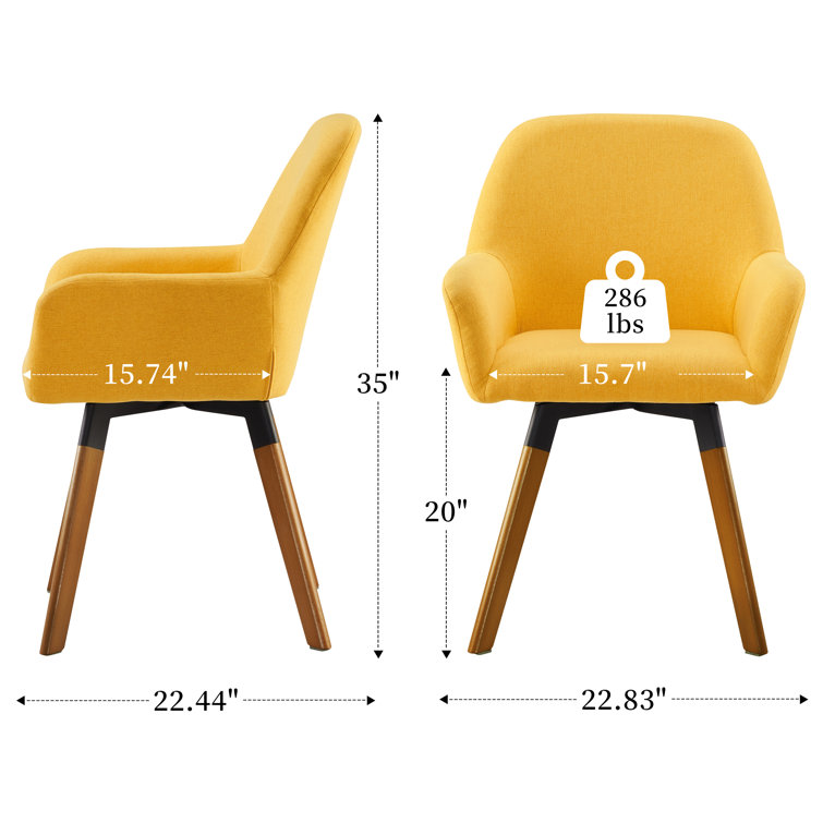 Rayshawn Yellow Velvet Swivel Accent Chair with Metal Base