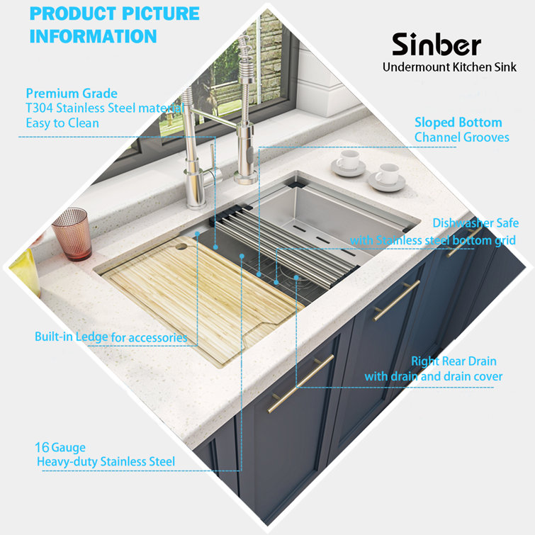 Sinber 30" Stainless Steel Drop-In Single Bowl Workstation Kitchen Sink