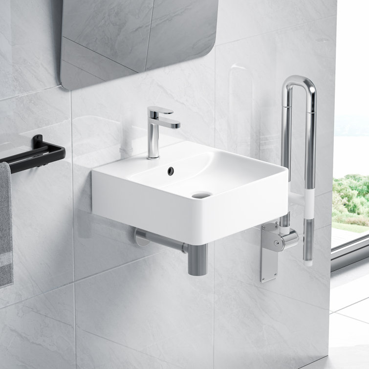 Crisp White Ceramic Square Wall-Mount Bathroom Sink with Overflow