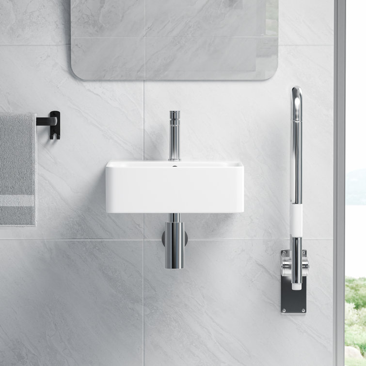 Crisp White Ceramic Square Wall-Mount Bathroom Sink with Overflow