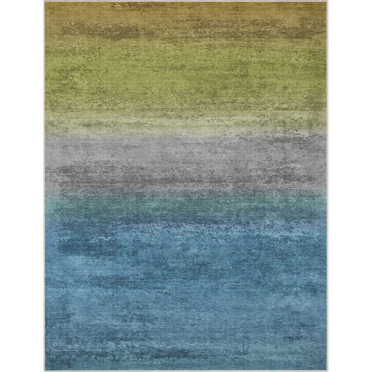 Apollo Abstract Blue Green Gradient Flat-Weave 8' x 10' Area Rug