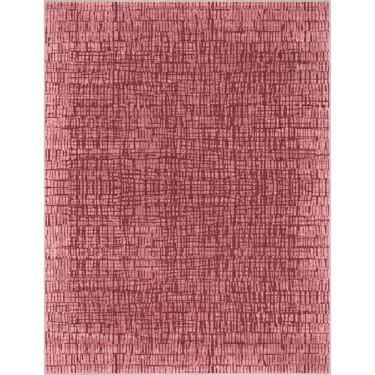Red Abstract Synthetic Flat-Weave 5'3" x 7'3" Area Rug