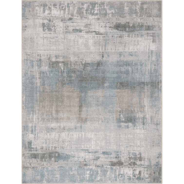 Gray and Blue Abstract Flat-Weave Rectangular Area Rug 5'3" x 7'3"