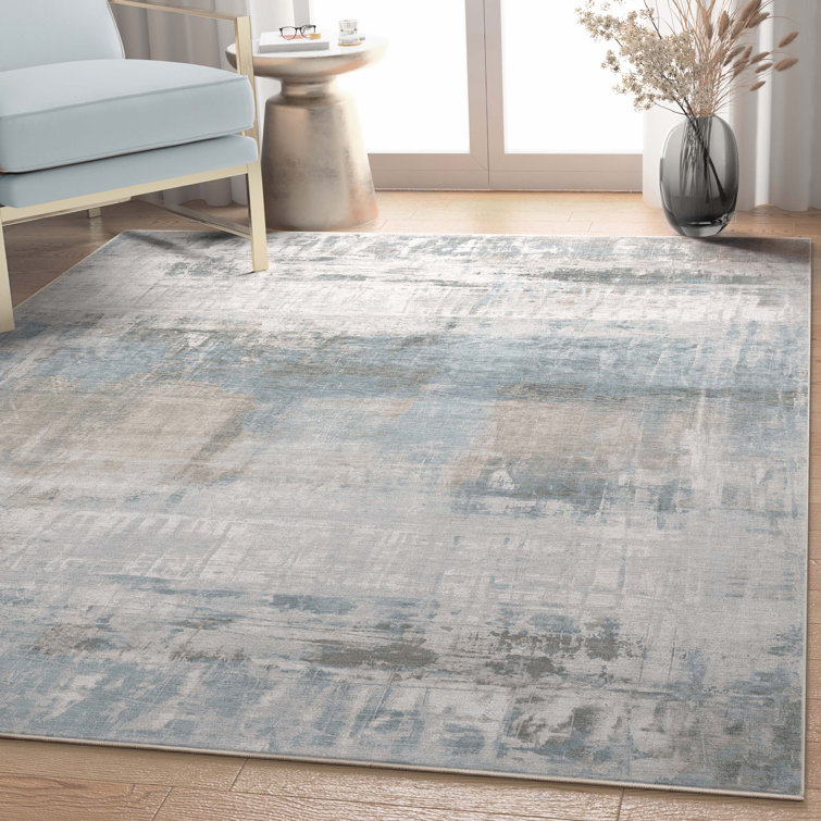 Gray and Blue Abstract Flat-Weave Rectangular Area Rug 5'3" x 7'3"