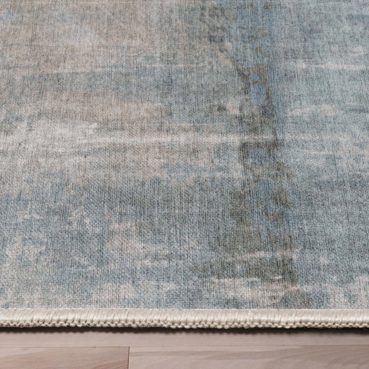 Gray and Blue Abstract Flat-Weave Rectangular Area Rug 5'3" x 7'3"