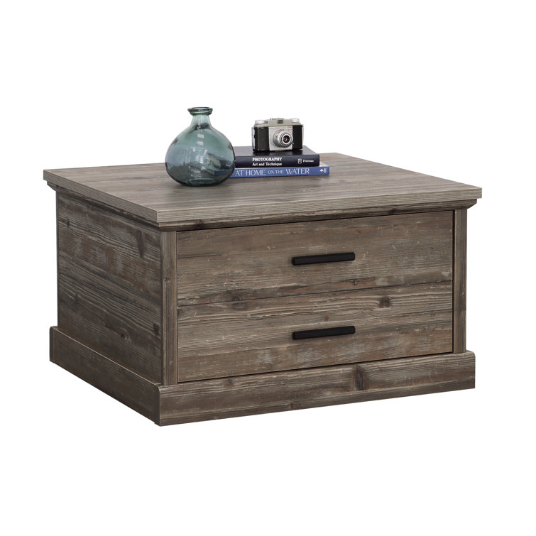 Pebble Pine Square Wood Coffee Table with Storage