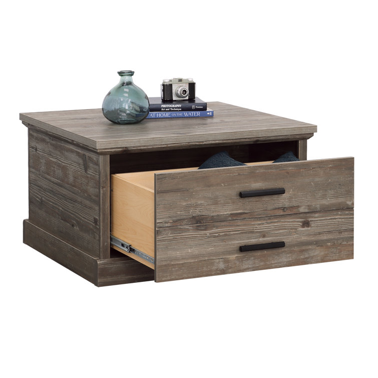 Pebble Pine Square Wood Coffee Table with Storage