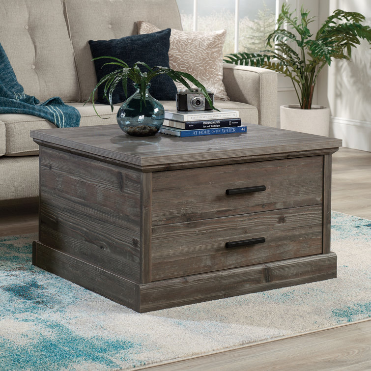Pebble Pine Square Wood Coffee Table with Storage