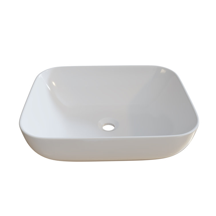 Gloss White Ceramic Rectangular Vessel Bathroom Sink