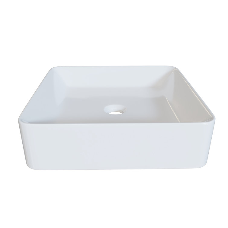 Gloss White Ceramic Square Above-Counter Vessel Sink