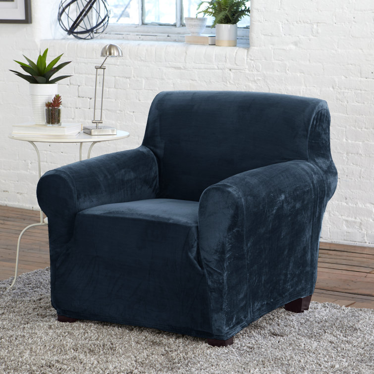 Dark Denim Blue Velvet Plush Stretch Recliner Slipcover
