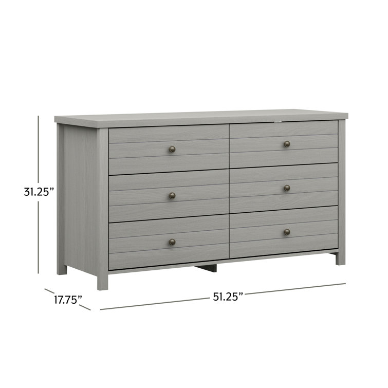 Rustic Gray Coastal Farmhouse 6-Drawer Wood Dresser