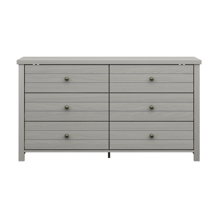 Rustic Gray Coastal Farmhouse 6-Drawer Wood Dresser